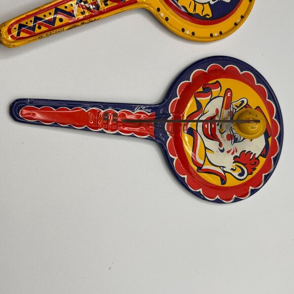 VTG Kirchhoff Clown Tin Noisemakers Colorful Carnival Clacker Toys Retro C. 1940 - Picture 8 of 13